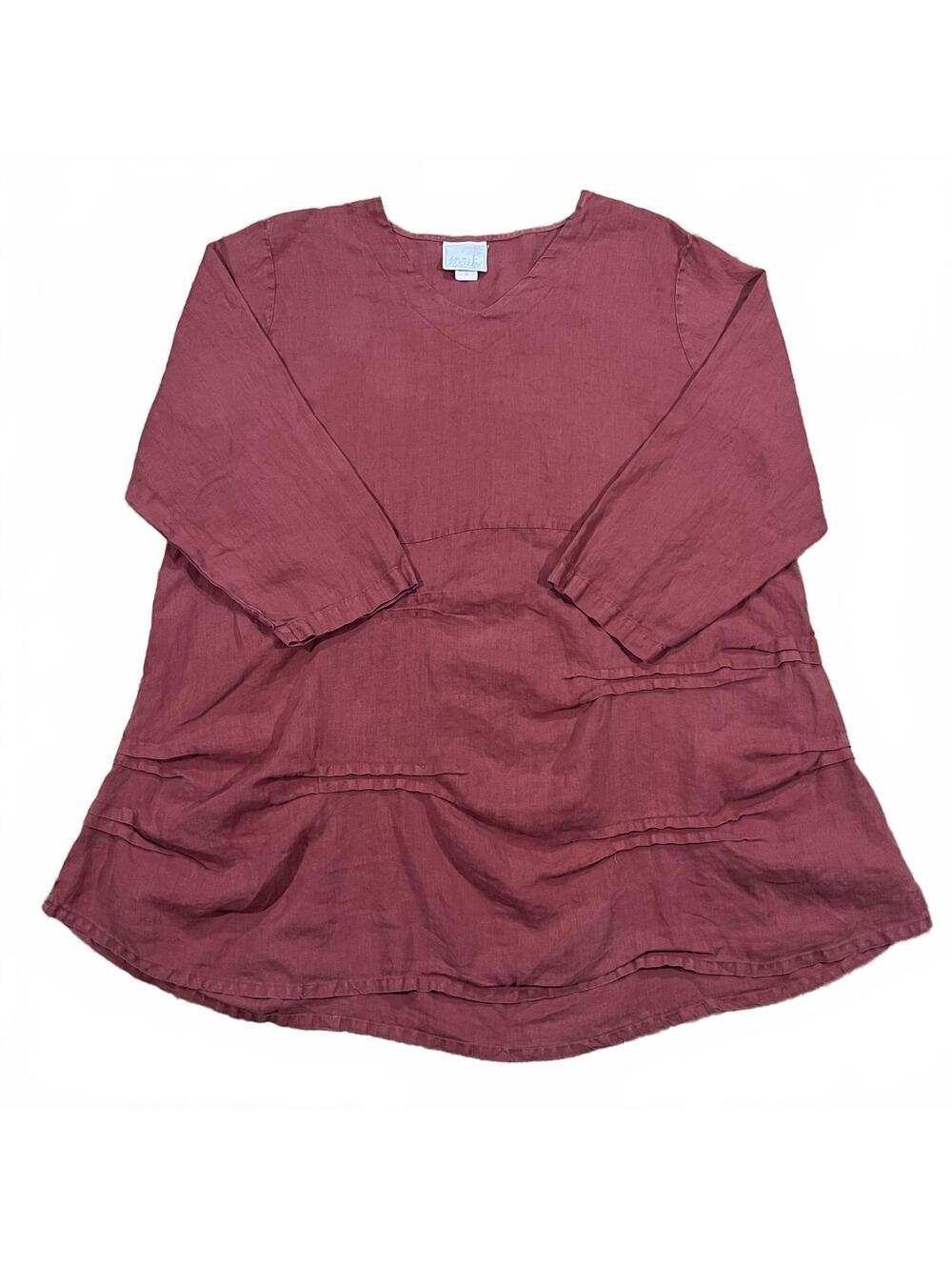 LA FIXSUN Linen Tunic Dress Blouse Rose Red Layered Lagenlook Boho Women's XL